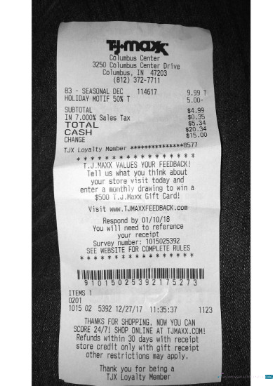 Download USA TJ Maxx store payment receipt Photoshop template